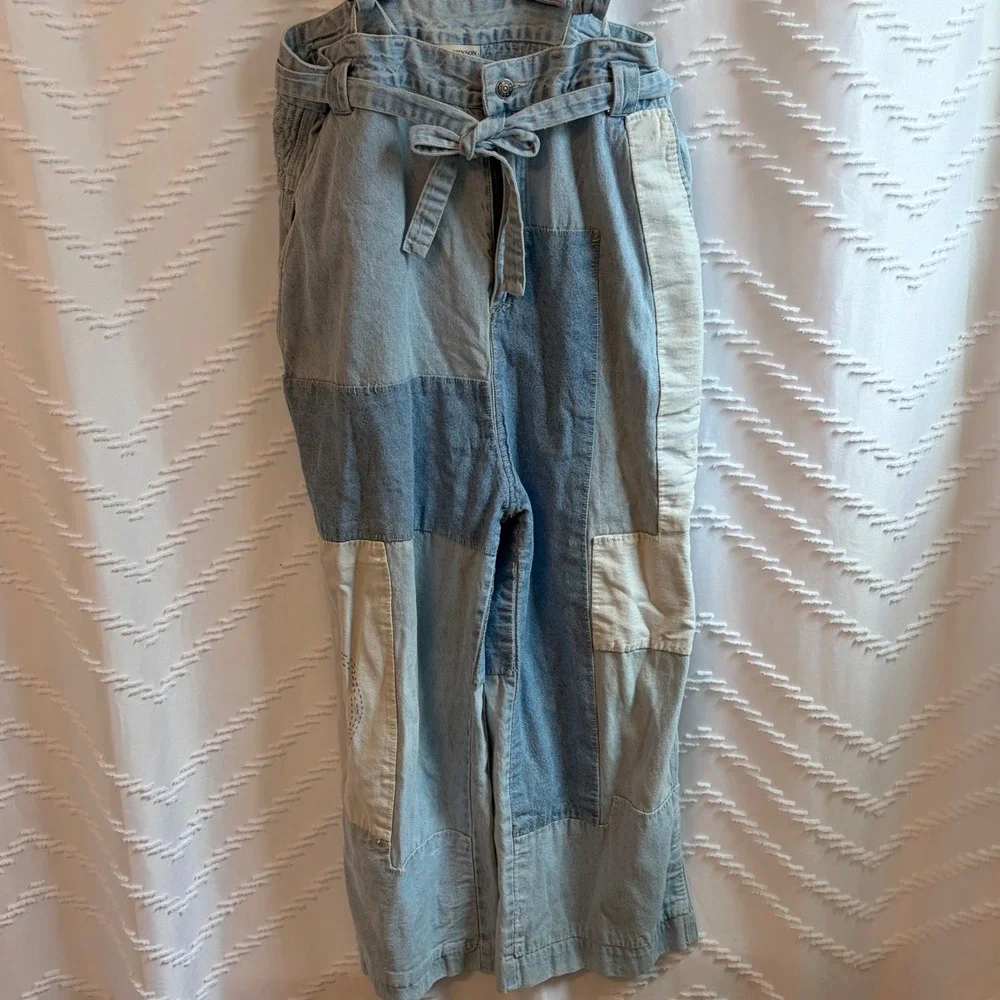 Ulla Johnson Patchwork Denim Wide Leg Overalls Blue Cotton Size 4 - Picture 2 of 9